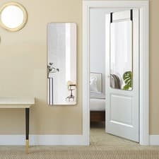 Image of Bamboo Hanging Mirror 100x35cm Wall Door Mounted Dressing Mirror Natural