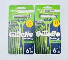 Image of Gillette Sensor 3 Sensitive Disposable Razors with Comfort Gel, (Pack of 6) x 2