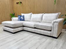 Image of DFS 'Dolcie' 3 Seat Chaise Sofa Cream Combination Velvet Pillow Back Upholstered