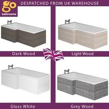 Image of L Shape White Brown Grey Wood Effect Easy Fit Bath Front End Panel 1690 x 540mm