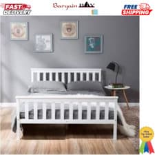Image of Solid 4ft Wooden Bed Frame white With Mattress Small Double Pine Wood Furniture