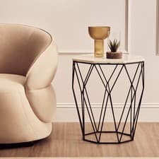Image of Natural White Octagon Marble Top and Matte Black Steel Legs Side Table, Shalimar
