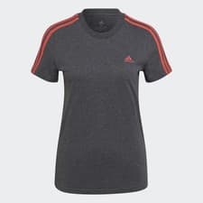 Image of adidas Women's Slim Fit 3-Stripes T-Shirt Grey Pink Semi Turbo Tee HF7237