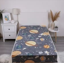 Image of Kids Space Printed Fitted Sheet Luxury Soft Cotton Bedding - Single Bed