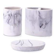Image of TRIXES Marble Effect Bathroom Accessory Set, 3 Pieces - Stylish Pack