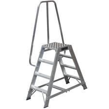 Image of 1.2m Heavy Duty Double Sided Fixed Step Ladders Safety Handrail & Wide Platform