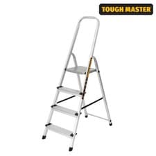 Image of TOUGH MASTER Aluminium Folding 4 Step Ladder Anti-Slip Steps Rubber Plastic Feet