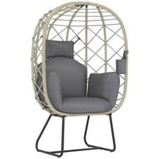 Image of Outsunny Rattan Garden Egg Chair with Thickened Cushion, Headrest, Grey