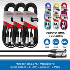 Image of 3 x Male to Female XLR Microphone Cables Patch Leads Balanced 0.5m-20m 6 Colours