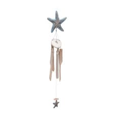 Image of Wooden Wind Chime with Starfish Coastal Nautical Hanging Garden Patio Home Decor