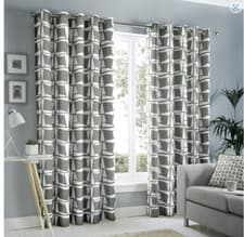 Image of Grey Leyton Eyelet Curtains by Appletree Blackout Lined 90" x 90" CURTAINS