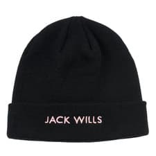 Image of Jack Wills Beanie Hat Mens Black White Logo One Size Brand New
