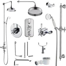 Image of Chrome Traditional Shower Mixer, Valve, Arm, Head, & Handsets