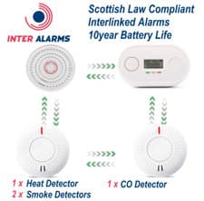 Image of Wireless Interlinked Heat & Smoke Alarm Kit - 1xHeat, 2xSmoke, 1xCO Scottish Law