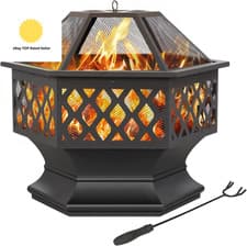 Image of Fire Pit Heavy Duty Fire Bowl Large Fire Pit with Mesh Poker for outside Patio H