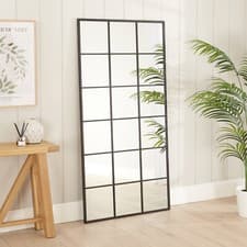 Image of Window Mirror Industrial Full Length Floor Leaner - Black Metal Frame 180 x 90cm