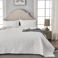 Image of Qucover White Bedspreads Double Size 3-Piece Quilted Bedspreads Double Bed Throw