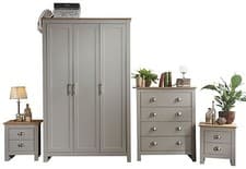 Image of Lancaster 4 Piece bedroom set 3 Door Robe + 2 Bedside + 4 drawer chest Grey
