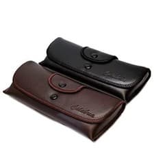 Image of Double Snap Belt Loop Eyeglass Case 2 PACK 1 Black&1 Brown PU Leather&Felt Lined