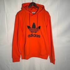 Image of Adidas Trefoil Hoodie Sweatshirt Men's M Medium Orange Black Big Logo Leaf