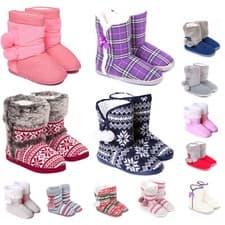 Image of Ladies & Girls Bootie Slip On Slippers Size 3 to 8 UK - WOMENS FUR LINED BOOTS