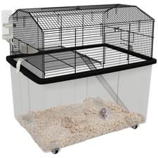 Image of PawHut Hamster Cage, Two-Tier Gerbil Cage w/ Deep Bottom, Ramp, Food Dish