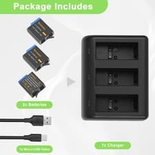 Image of 3Pcs Battery &Charger for GoPro Hero 8 7 6 5 Black CHDHX-501 AHDBT-501 AHDBT-801