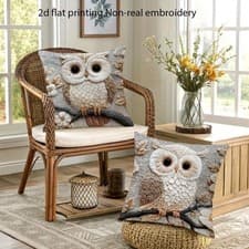 Image of Set x 2 Barn Owl Print Cushion Covers - Throw Pillows 45cm UK Seller (B1)