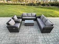 Image of Fimous Rattan Garden Furniture Set Outdoor Reclining Chair Sofa Set 8-11 Seater
