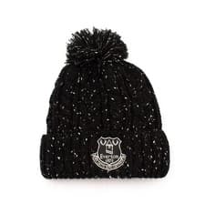 Image of Everton FC Official Sherpa Lined Speckled Black Crest Bobble Hat EFC Gift OSFA