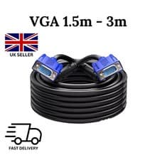 Image of VGA Cable 15 PIN MALE TO MALE PC MONITOR TV LCD PLASMA HD SVGA LEAD 1.5m - 3m