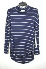 Image of Caslon Womens Navy Striped Cozy Funnel Neck Tunic Dropped Shoulders Stretch MP
