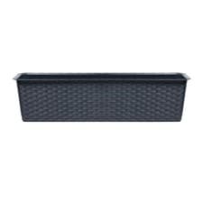 Image of Rectangle Rattan Plastic Balcony Flower Plant Garden Herb Planter Decor Pots Set