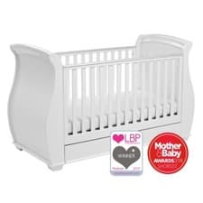 Image of Babymore Bel Sleigh Drop Side Cot Bed - White 3 Stage RRP £499