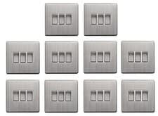 Image of Brushed Stainless Steel Light Switch 10A | 3 Gang 2 Way | Screwless Faceplate