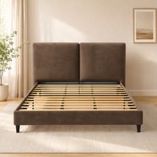 Image of Super King Bed Frame 180x200cm Brown Upholstered Platform Bed Headboard