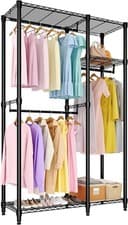 Image of Portable Clothes Rack Metal Garment Rack with Adjustable Shelves 3 Hanging Rods