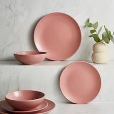Image of Stoneware 12 Piece Dinner Set 4 Plates Bowls Microwave Dishwasher Safe Choice UK