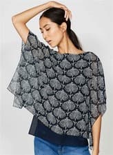 Image of MINT VELVET Size 16 navy & white print double layer blouse BNWOT