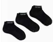 Image of Emporio Armani 048 4R254 Calza Cortissima Cuff Logo 3 Pack Ankle Black Socks
