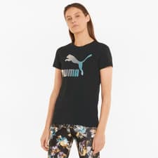 Image of Puma Women's Crystal G. Cotton Graphic T-Shirt - Black Size XS