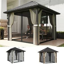 Image of 3 x 3(m) Hardtop Gazebo with Metal Roof, Netting and Curtains