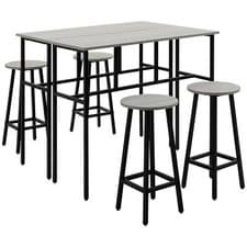 Image of 6-Piece Industrial Bar Table Set 2 Kitchen Tables with 4 Stools Grey New