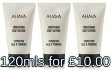 Image of Ahava Smoothing Body Lotion Kale & Tumeric Superfood 40ml x 3 Triple Pack 120ml