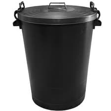 Image of 110L litre dustbin large heavy duty black plastic rubbish waste bin garden lid
