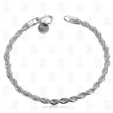 Image of Silver Plated Rope Bracelet 4mm 8" Twisted Chain Elegant Statement Gift UK