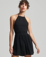Image of Superdry Womens Vintage Smocked Halter Neck Playsuit Size UK L/14