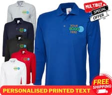 Image of Personalised Full Sleeve Polo Shirt Custom Collared Workwear Adults Fashion Top