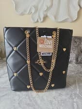 Image of LOVE MOSCHINO ❤️ STUD QUILTED BLACK CHAIN SHOULDER BAG LADIES GENUINE NEW