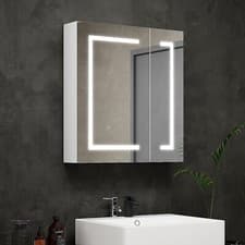 Image of Bathroom Mirror Cabinet LED Wall Mounted 650x600mm with Demister Shaver Storage